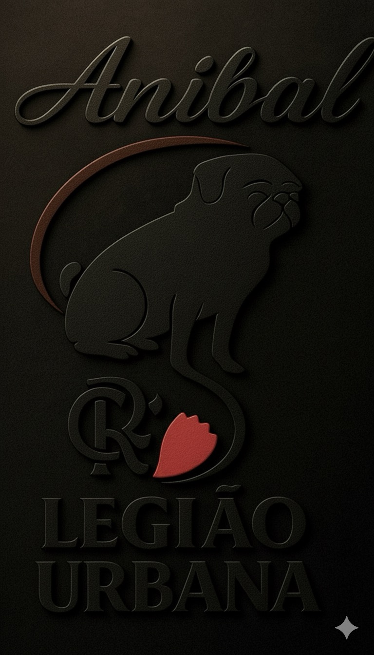 Arte do Aníbal com pug, monograma do Flamengo e Legião Urbana